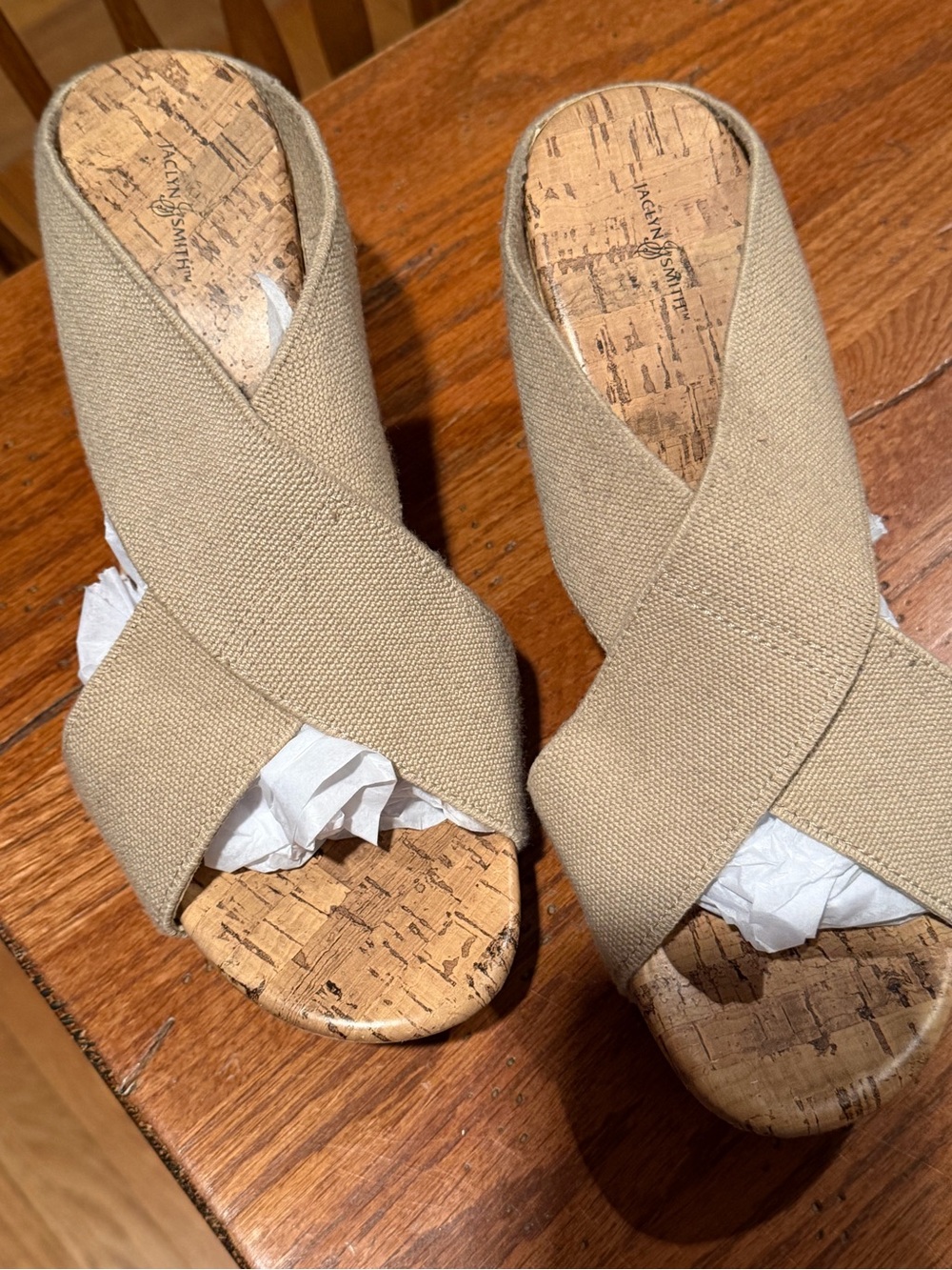 Jaclyn Smith Beige Crossband Cork Mules